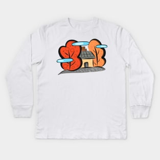 Autumn cabin illustration Kids Long Sleeve T-Shirt